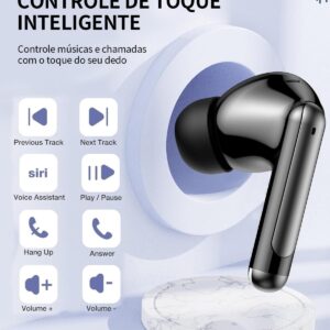 Fones de Ouvido Bluetooth 5.3 Fones de Ouvido Sem Fio, Preto | 42 Horas de Reprodução, Fones de Ouvido Esportivos, IPX5 à Prova d'Água, Graves Profundos, para iOS Android - Imagem 6