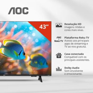 AOC Smart TV 43 Polegadas Full HD LED Roku TV 43S5155/78G, Wi-Fi, Dolby Audio, 3 HDMI, USB, Controle Remoto - Imagem 3