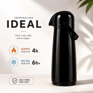 Garrafa Térmica 1,8L Super Jato, Com Alça, Preta | Térmica, mais de 4h quente e mais de 6h frio - Imagem 3