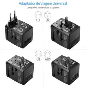 Carregador Universal com Adaptadores de Viagem, Adaptador de Tomada CA com Alimentação Inteligente de 6A 4 Portas USB A e 2 USB Tipo C de 3A para USA EU UK AUS(Bolsa de Viagem Incluída) - Imagem 2
