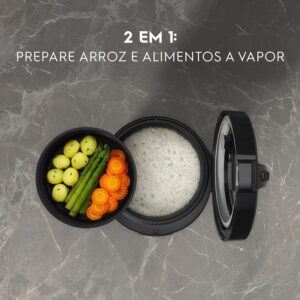 Electrolux Panela Elétrica Electrolux vapor arroz capacidade 2L 6 Xícaras 2 em 1 timer panela removivel antiaderente tampa com visor transparente ERC10 inox 127v por Rita Lobo - Imagem 9