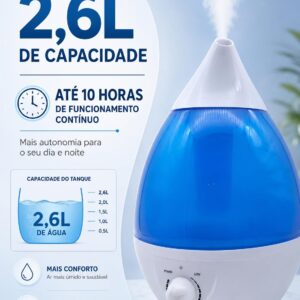 Umidificador De Ar Ultrassônico 2,6L Com Led 7 Cores, Bico Direcional, Controle De Névoa, Até 10H De Autonomia, Bivolt, Silencioso, Com Canetinhas E Adesivos Para Personalização Infantil - Imagem 2
