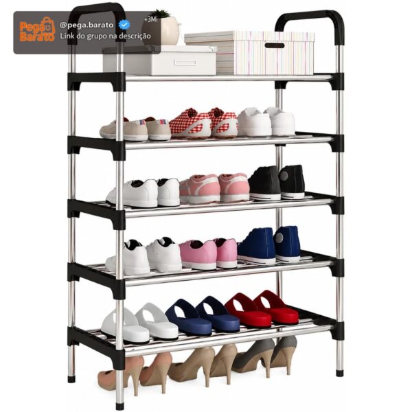 Sapateira Organizadora 5 Andares, Prateleira Multiuso, Estante Hall de Entrada, para Sapatos, Livros, Brinquedos e Acessórios, Preta