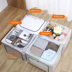 Kit 2 Caixas Organizadora Dobrável 24L em PVC Transparente com Zíper Duplo – Abertura Frontal e Superior – Para Armários e Guarda-Roupas (24 Litros) - Imagem 7