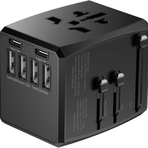 Carregador Universal com Adaptadores de Viagem, Adaptador de Tomada CA com Alimentação Inteligente de 6A 4 Portas USB A e 2 USB Tipo C de 3A para USA EU UK AUS(Bolsa de Viagem Incluída) - Imagem 8
