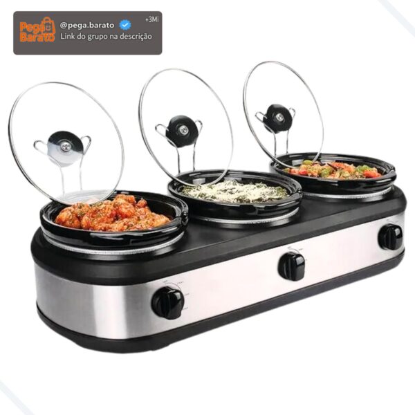 Rechaud Elétrico Triplo Buffet Slow Cooker 3 Panelas 220v