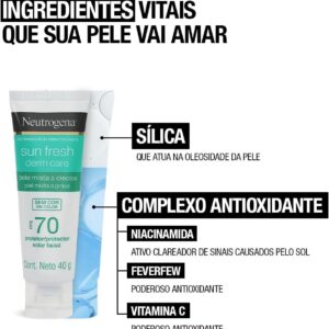Neutrogena Sun Fresh Protetor Solar Facial Derm Care, Pele Oleosa, Sem Cor, FPS 70, 40g - Imagem 6