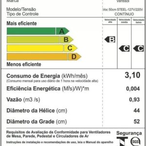 Ventilador de parede Ventisol Turbo 6 Steel Osc, 6 pás, 50cm, 200w - Bivolt - Imagem 4