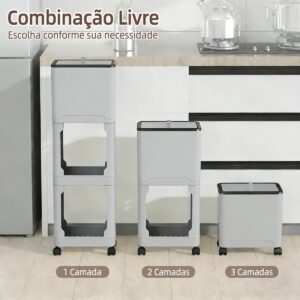 Lixeira de Cozinha Alta com Rodízios e Prateleiras - Cesto 9L com Tampa Deslizante - Organizador Estreito em PP - Design Ergonômico para Cantos e Frestas - Inclui Ganchos e Sacos de Lixo (Cinza) - Imagem 6