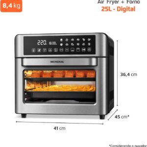 MONDIAL Fritadeira Air Fryer Forno Oven Digital 25L, Preto/Inox, 2000W, 110V - AFO-25L-BI - Imagem 2