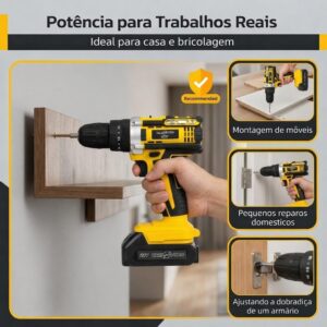 Furadeira e Parafusadeira de Impacto Sem Fio 21V com LED, 3 Funções, Torque Ajustável, 32 Acessórios e Maleta - Imagem 2