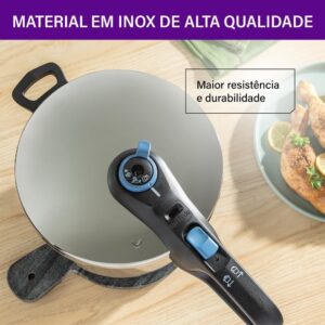 Panela de Pressão Rochedo Inox 6 litros | Trendy, Fechamento Externo, Com Cesta de Vapor - Imagem 6