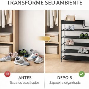 Sapateira Organizadora 6 Prateleiras com Bandeja Superior | Porta Sapatos Vertical Multiuso | Estrutura Metálica Resistente | Ideal para Closet, Quarto e Entrada - Imagem 4