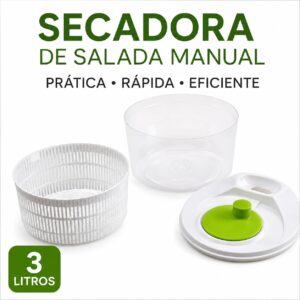 Secador de Salada com Cesto Escorredor, Centrífuga de Salada Manual 3L, Seca Salada para Verduras, Legumes, Frutas e Vegetais, Secador de Salada Prático, Compacto e Rápido - Imagem 7