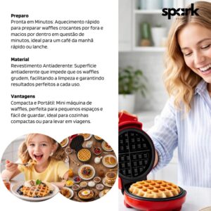 Máquina de Waffles Pequena 110v - Prática e Simples de Operar, Perfeita para um Café da Manhã Ágil, Superfície Antiaderente e Prepara em Poucos Minutos, Ideal para Lanches e Doces Artesanais - Premium - Imagem 3
