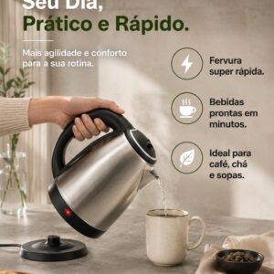 Chaleira Eletrica Inox 1,8L Desligamento Automatico Base 360 Aquecimento Rapido Cha Cafe Escolha 127V (127V) - Imagem 9