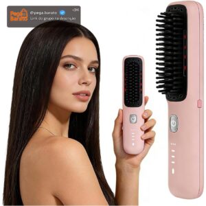 Mini Escova Alisadora de Cabelo Sem Fio, Portátil com 3 Níveis de Temperatura, Display LED, Aquecimento Rápido, Elimina Frizz - Imagem 1