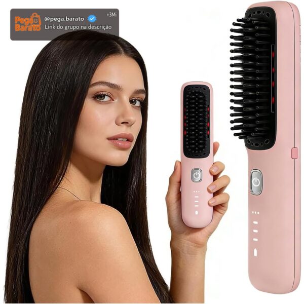 Mini Escova Alisadora de Cabelo Sem Fio, Portátil com 3 Níveis de Temperatura, Display LED, Aquecimento Rápido, Elimina Frizz