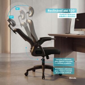 Cadeira de Escritório Astrella Nova Preta | Ergonômica, com Apoio de Cabeça, Braços 2D Articulados - Imagem 9