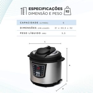 Panela de Pressão Elétrica Midea 6L, Inox/Preto | Digital, 220v - Imagem 2