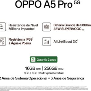 Smartphone OPPO A5 Pro 5G 256GB 8GB Ram | IP69, 50MP AI Câmera, Bateria 5800mAh, NFC, Rosa Pastel - Imagem 7