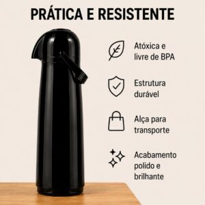 Garrafa Térmica 1,8L Super Jato, Com Alça, Preta | Térmica, mais de 4h quente e mais de 6h frio - Imagem 7