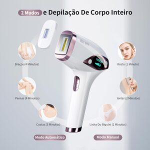 Depilador a Laser IPL MLAY T4 com Resfriamento, Aprovado pela ANVISA, Luz Pulsada para Uso Doméstico, Redução Visível de Pelos com Uso Contínuo, Unissex, para Rosto, Axilas e Corpo, Bivolt - Imagem 5