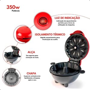 Máquina de Fazer Bolos Doces Assadeira Portátil Mini Cake Maker Elétrica Preparo Rapido Antiaderente 110v 350w Potencia (Cores Sortidas) - Imagem 4