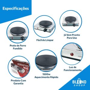 Fogão Elétrico de Mesa Agratto um Prato, 1500W | FMA-01, 220V - Imagem 4
