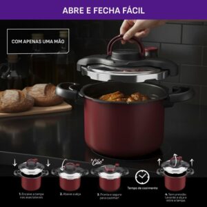 Panela de Pressão Rochedo Clipso 4,5L de Capacidade | Revestida, Vermelha, com Fechamento Externo - Imagem 7