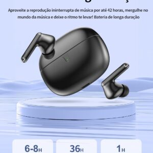Fones de Ouvido Bluetooth 5.3 Fones de Ouvido Sem Fio, Preto | 42 Horas de Reprodução, Fones de Ouvido Esportivos, IPX5 à Prova d'Água, Graves Profundos, para iOS Android - Imagem 2