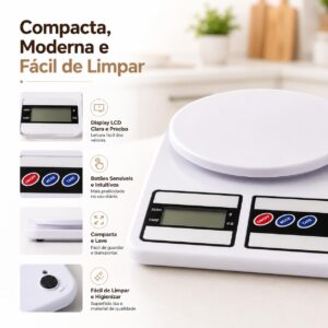Balança Digital de Cozinha Alta Precisão até 10kg com Display LCD | Ideal para Receitas, Confeitaria, Dietas e Controle de Porções | Função Tara e Medição Precisa de Alimentos - Imagem 6