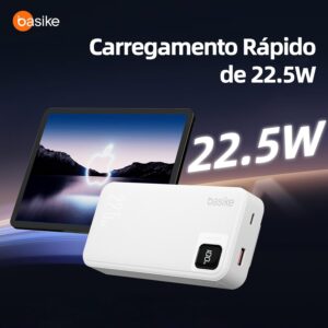 Basike Power Bank, Carregador Portátil Universal 20000mAh, USB-A(até 22.5W)+USB-C(até PD20W), com 2 Cabos Integrados (USB-C, Lightning) Carregamento Rápido, Led Indicador de Bateria (Branco) - Imagem 5