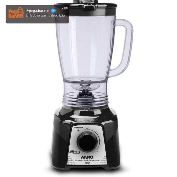 Liquidificador Arno Power Mix 700W LQ19, Preto, Jarra de 2,4L, 4 Lâminas AFIAMAX 18% Mais Afiadas, 3 Velocidades, Alta Durabilidade e Desempenho Superior, 220V