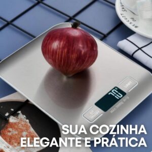 Balança de Cozinha Inox Digital para Alimentos Dieta Fitness Alta Precisão Resistente a Água Com Base Antiderrapante e Visor de Alta Definição Pesagem de 1g até 10kg Premium - Imagem 9