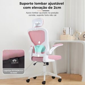Cadeira de escritório ergonômica com estofado de mesh (Rosa) - Imagem 8