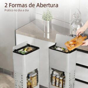 Lixeira de Cozinha Alta com Rodízios e Prateleiras - Cesto 9L com Tampa Deslizante - Organizador Estreito em PP - Design Ergonômico para Cantos e Frestas - Inclui Ganchos e Sacos de Lixo (Cinza) - Imagem 4