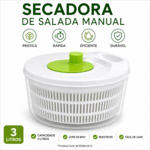 Secador de Salada com Cesto Escorredor, Centrífuga de Salada Manual 3L, Seca Salada para Verduras, Legumes, Frutas e Vegetais, Secador de Salada Prático, Compacto e Rápido - Imagem 4