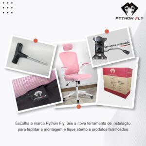 Cadeira de escritório ergonômica com estofado de mesh (Rosa) - Imagem 3