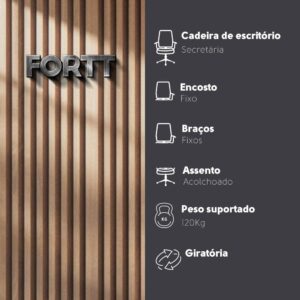 Cadeira de Escritório Secretária Base Cromada com Rodinha Fortt Roma Preta - CSF06-P - Imagem 6