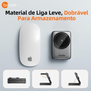 Basike Carregador Sem Fio 3 em 1 Magnético Dobrável Portátil Luz Noturna | Estação de Carregamento 2025, Compatível com MagSafe, iPhone 16/15/14/13/12, Apple Watch e AirPod (Preto) - Imagem 5