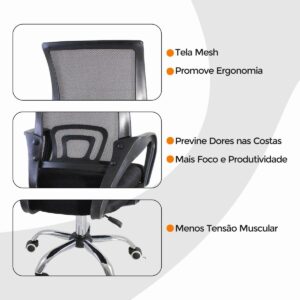 Cadeira de Escritório Oficial Begonia Tela Mesh Ergonômica Giratória - Imagem 7