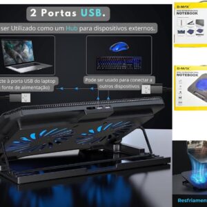 Generic, Base Suporte Notebook Refrigerada Ajustável Até 17 Polegadas Com Usb e Silencioso - Imagem 7
