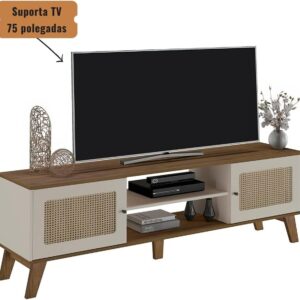 Rack para Tv ate 75" com 2 portas CHARLOTTE cor Pinho/Off White - Artely - Imagem 4