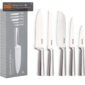 Jogo de Facas Cozinha DOMEZ, 5 peças | de Aço, com Fio que Dura Mais, Design Ergonômico, Inclui Faca Chef, Pão, Churrasco, Resistente à Ferrugem - Imagem 1