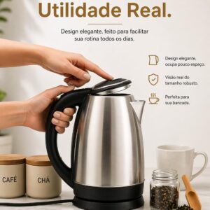 Chaleira Eletrica Inox 1,8L Desligamento Automatico Base 360 Aquecimento Rapido Cha Cafe Escolha 127V (127V) - Imagem 8