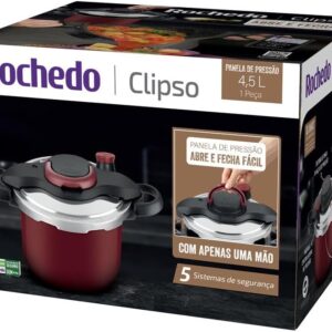 Panela de Pressão Rochedo Clipso 4,5L de Capacidade | Revestida, Vermelha, com Fechamento Externo - Imagem 11