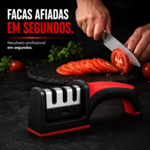 Afiador de Facas 3 em 1 Profissional | Amolador Manual com Cerâmica e Aço Inox | Prepara Afia e Poli | Cabo Ergonômico Antiderrapante - Imagem 3