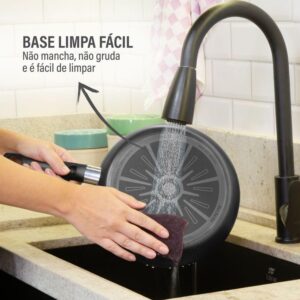 Frigideira Funda Rochedo Robusta Grafite 24cm com Antiaderente Resist 3X, Reforçado com Partículas Minerais, Alta Espessura, Base Limpa Fácil e Thermo-Sinal - Imagem 8