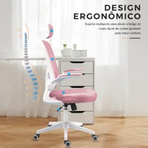 Cadeira de escritório ergonômica com estofado de mesh (Rosa) - Imagem 6